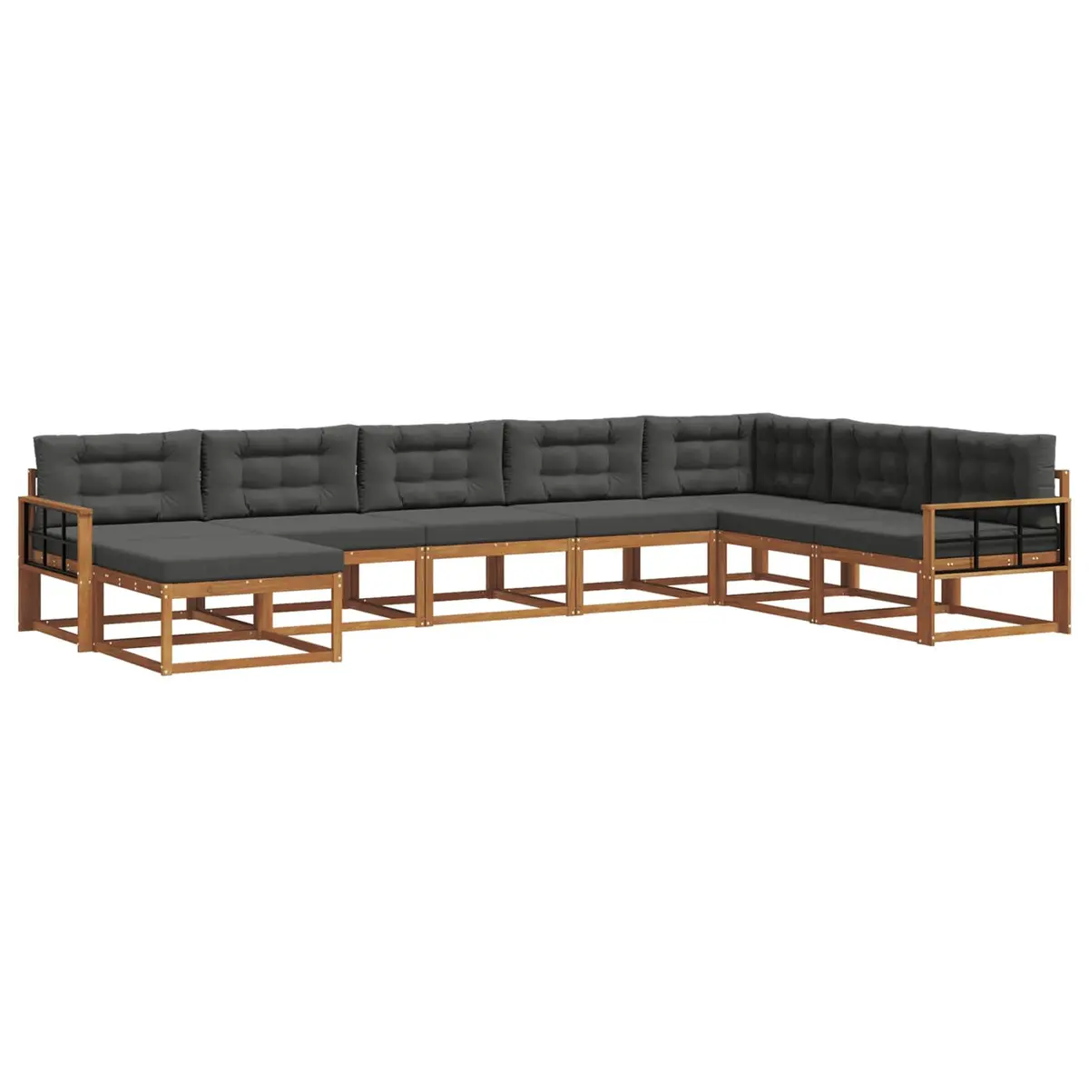 Outdoor Sectional Sofa Set Brown 8 Piece Solid Acacia Wood with Cushions
