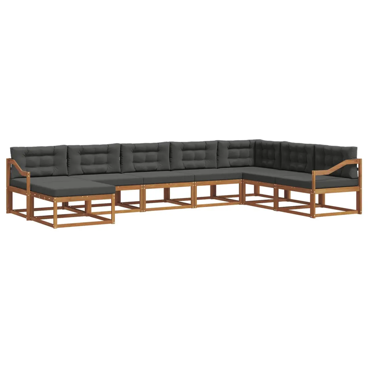 Outdoor Sectional Sofa Set Brown 8 Piece Solid Acacia Wood Garden Patio Furniture with Cushions