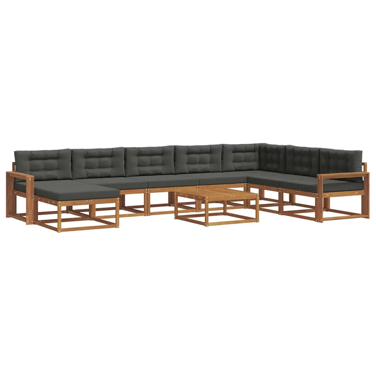 Outdoor Sectional Sofa Set Modern Minimalist 9 Piece Solid Acacia Wood Brown