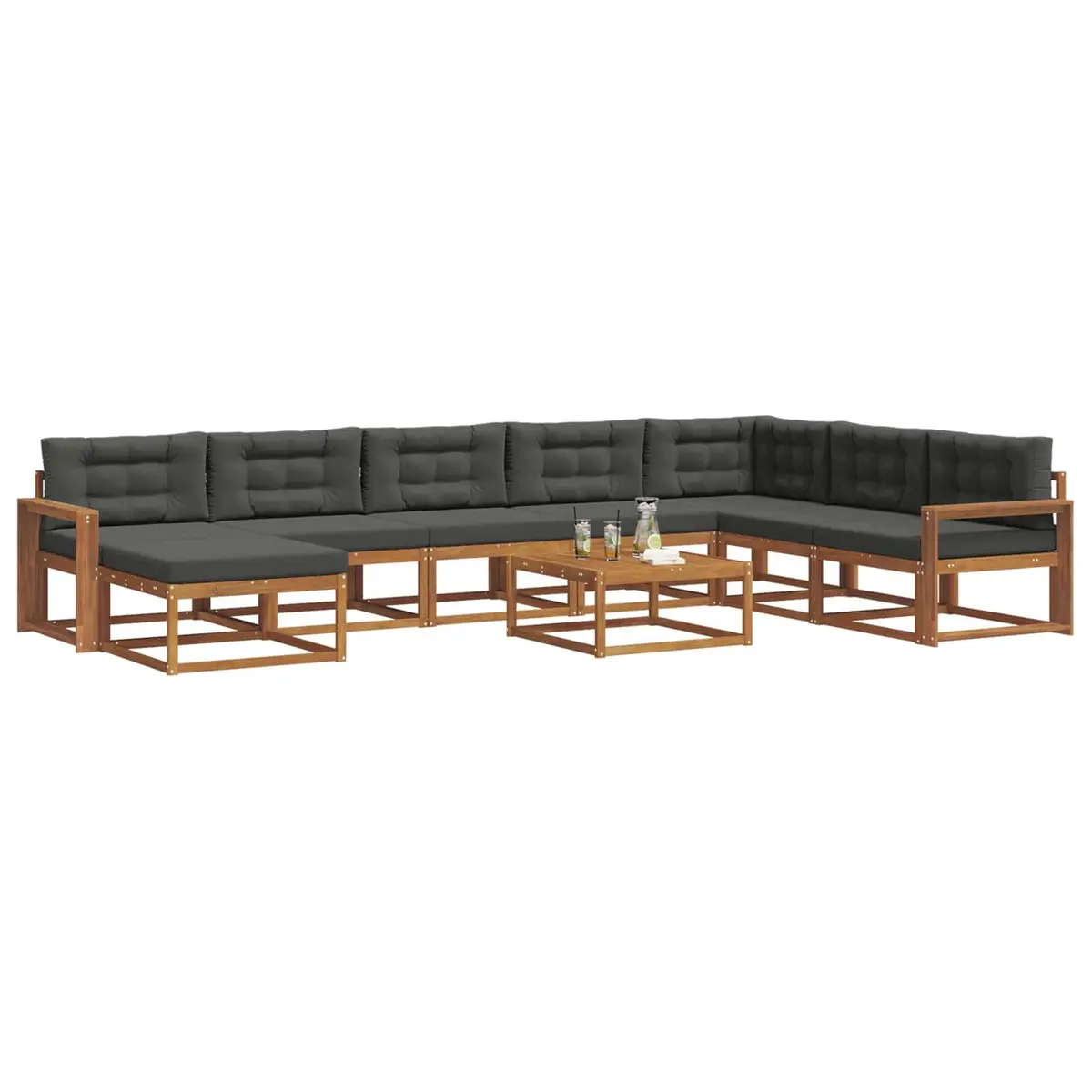 Outdoor Sectional Sofa Set Modern Minimalist 9 Piece Solid Acacia Wood Brown