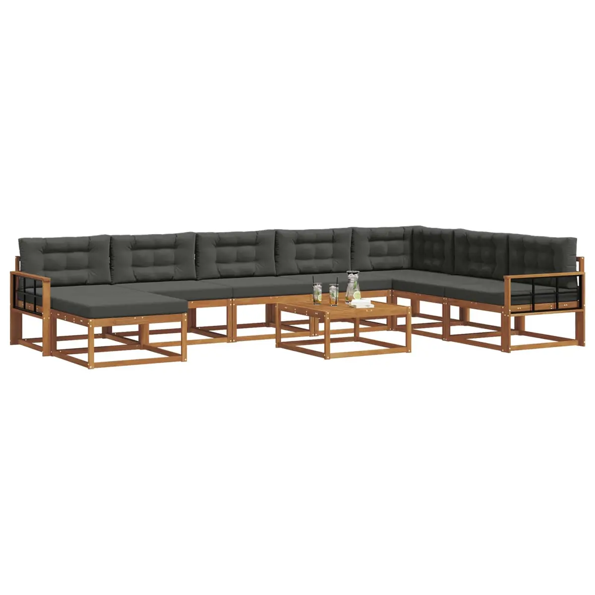 Outdoor Sectional Sofa Set 9-Piece Garden Furniture Patio Lounge with Cushions