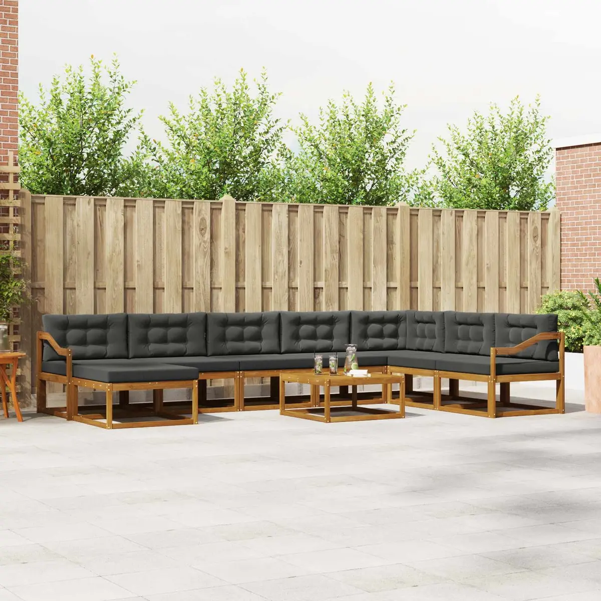 Outdoor Sectional Sofa Set Brown 9 Piece Solid Acacia Wood Cushions