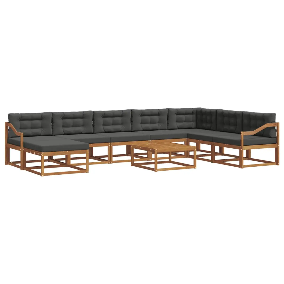 Outdoor Sectional Sofa Set Brown 9 Piece Solid Acacia Wood Cushions