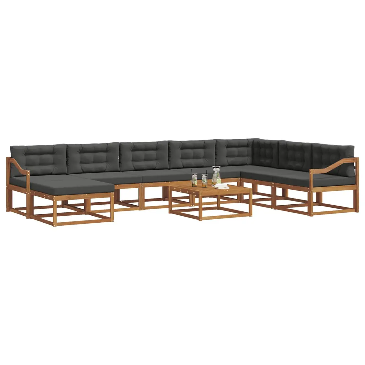Outdoor Sectional Sofa Set Brown 9 Piece Solid Acacia Wood Cushions