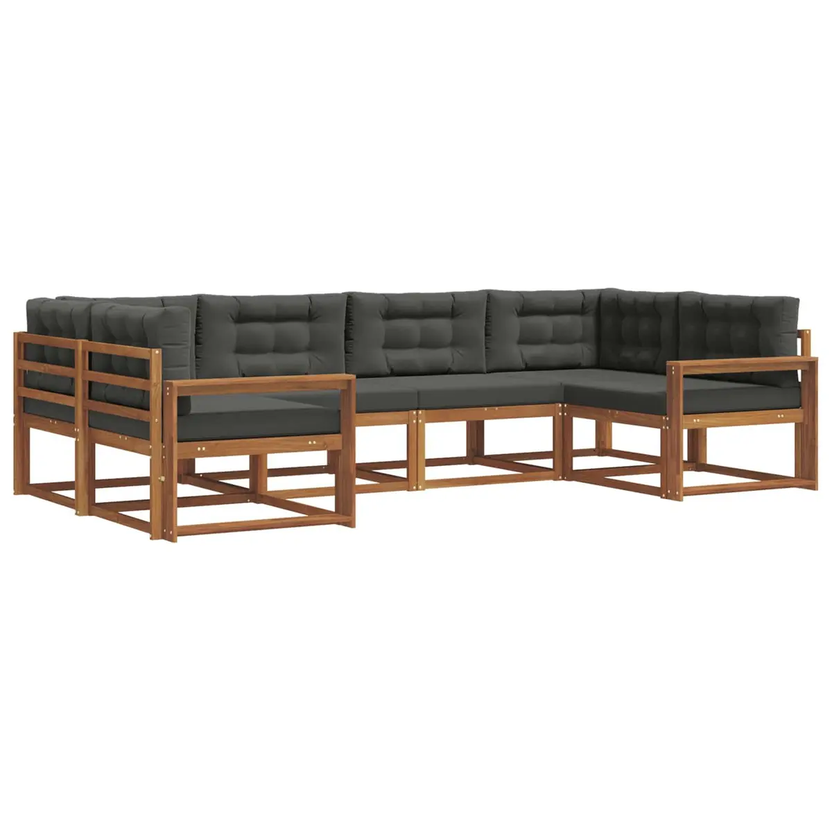 Outdoor Sectional Sofa Set Brown 6 Piece Solid Acacia Wood Cushions