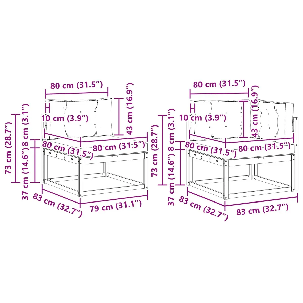 Outdoor Sectional Sofa Set 6 Pieces Garden Patio Furniture with Cushions