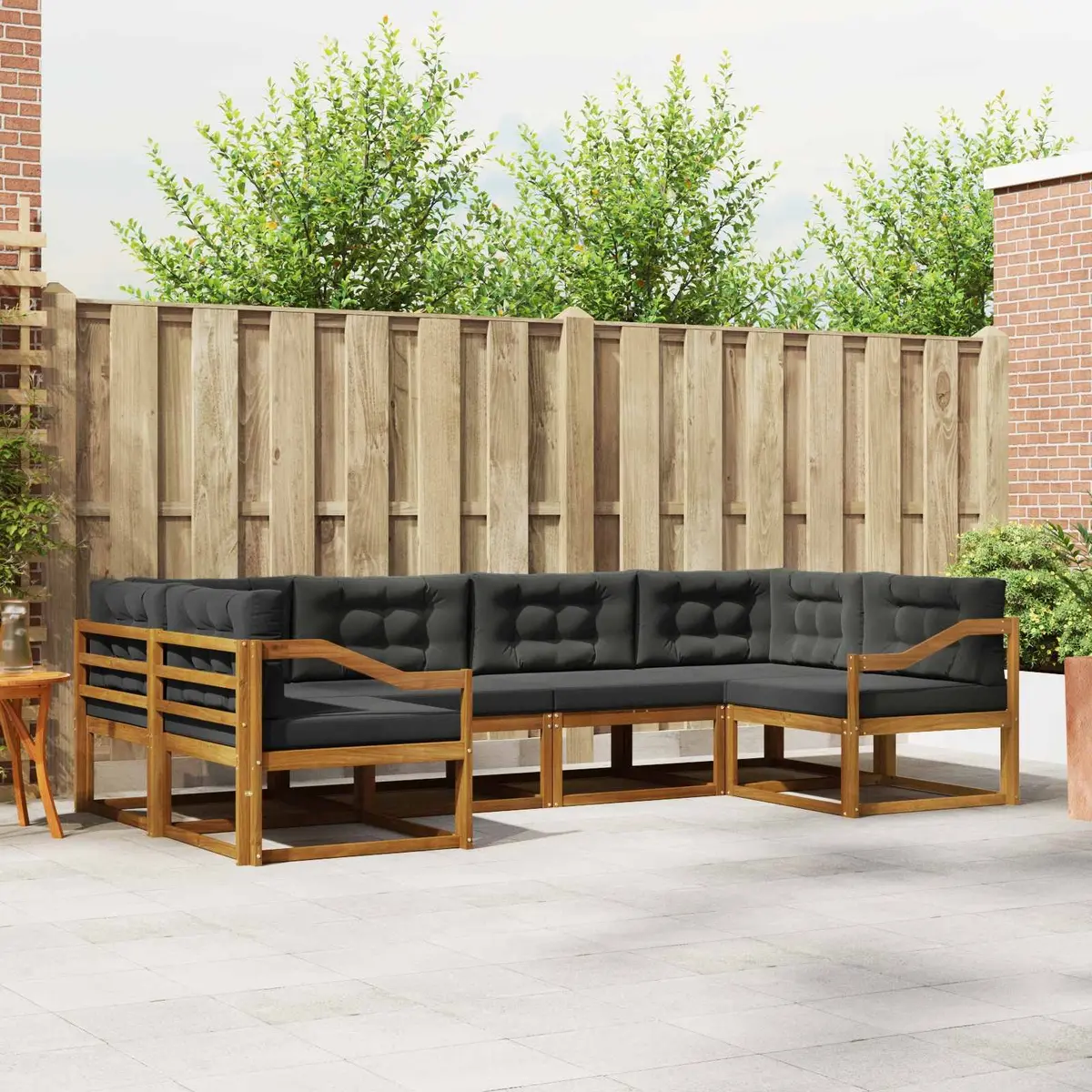 Outdoor Sectional Sofa Set Modern Slatted 6 Piece Solid Acacia Wood Garden Patio Furniture with Cushions Brown