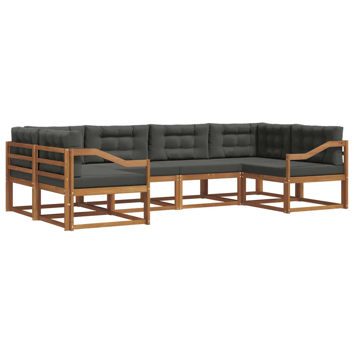 Outdoor Sectional Sofa Set Modern Slatted 6 Piece Solid Acacia Wood Garden Patio Furniture with Cushions Brown