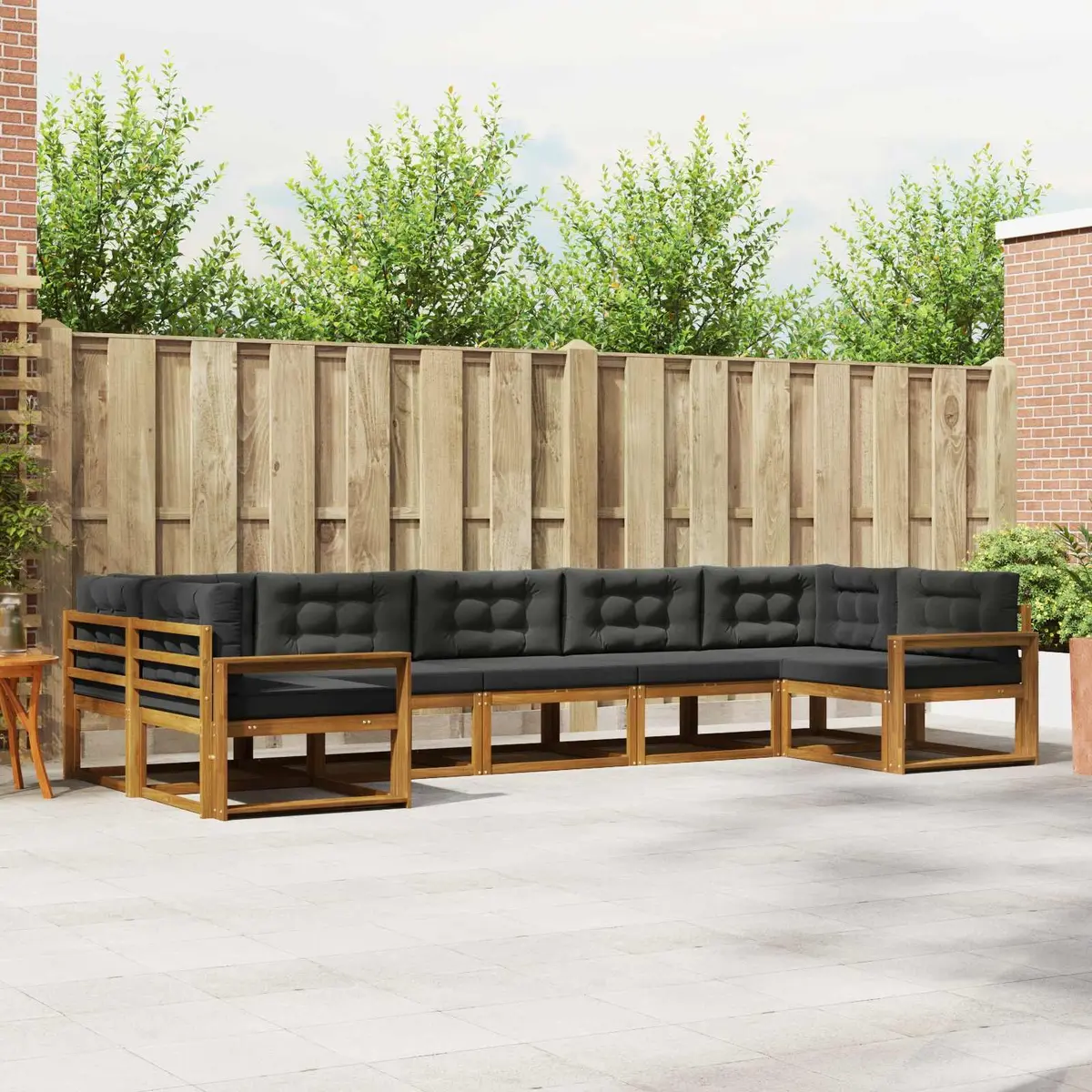 Outdoor Sectional Sofa Set Brown 7 Piece Solid Acacia Wood Cushions