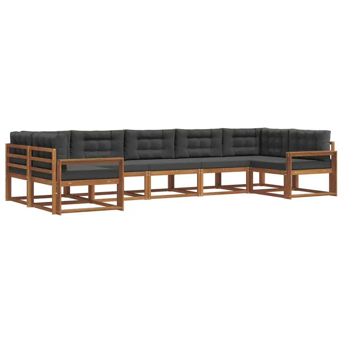 Outdoor Sectional Sofa Set Brown 7 Piece Solid Acacia Wood Cushions