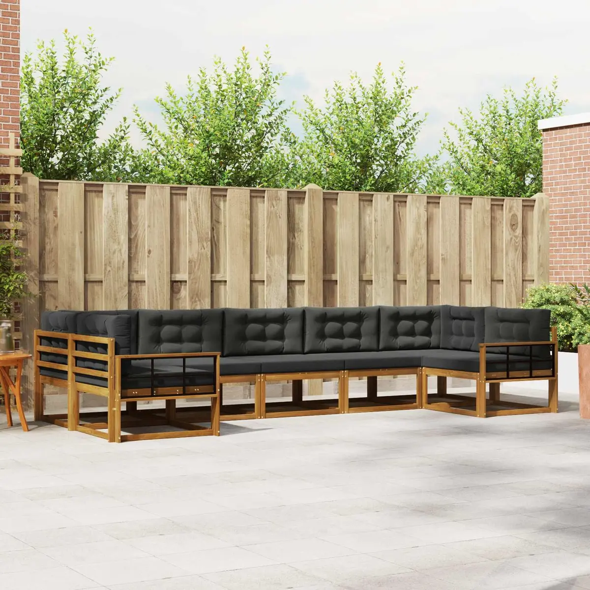 Outdoor Sectional Sofa Set Brown 7 Piece Solid Acacia Wood Slatted Frame