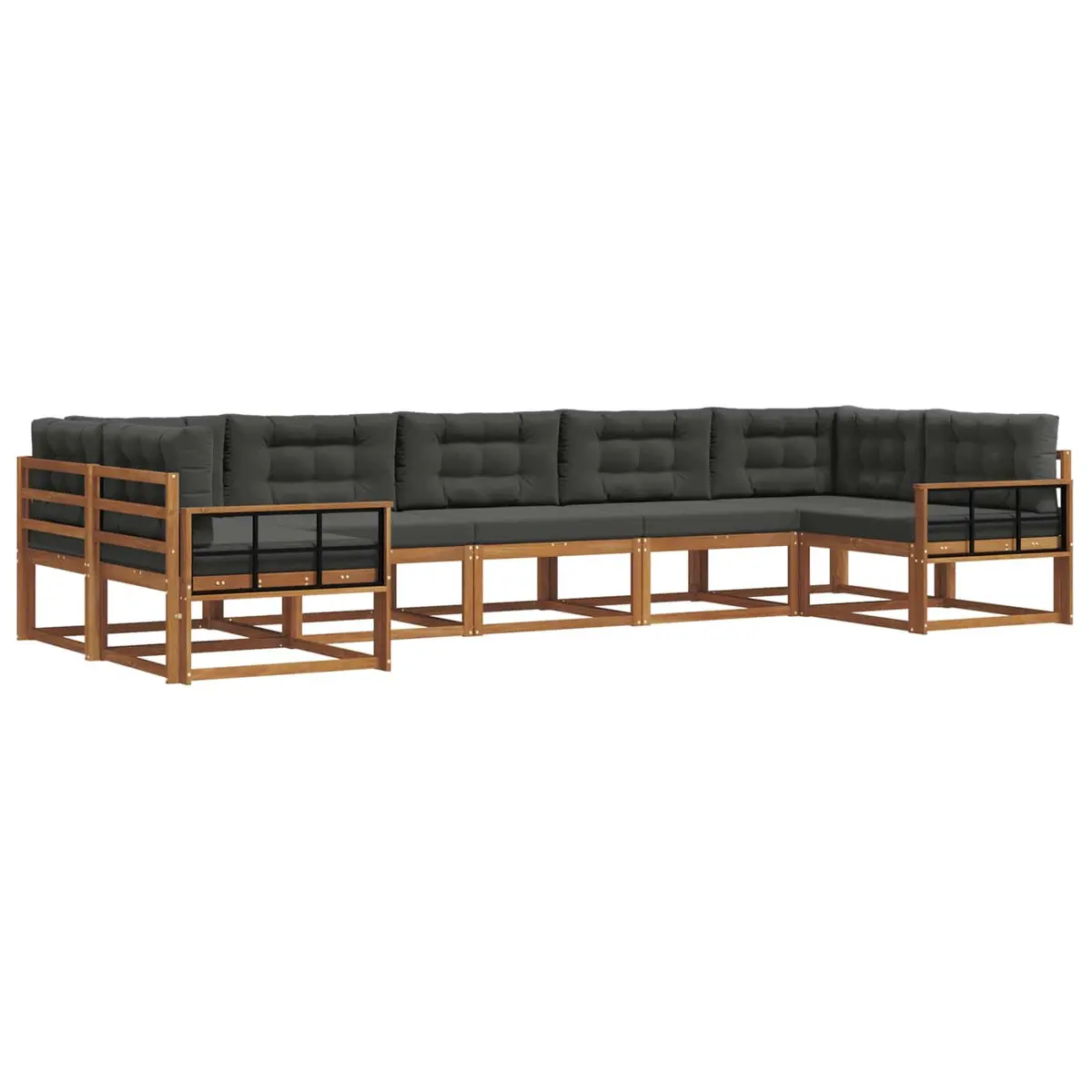 Outdoor Sectional Sofa Set Brown 7 Piece Solid Acacia Wood Slatted Frame
