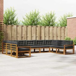 9-Piece Outdoor Sectional Sofa Set with Cushions, Brown