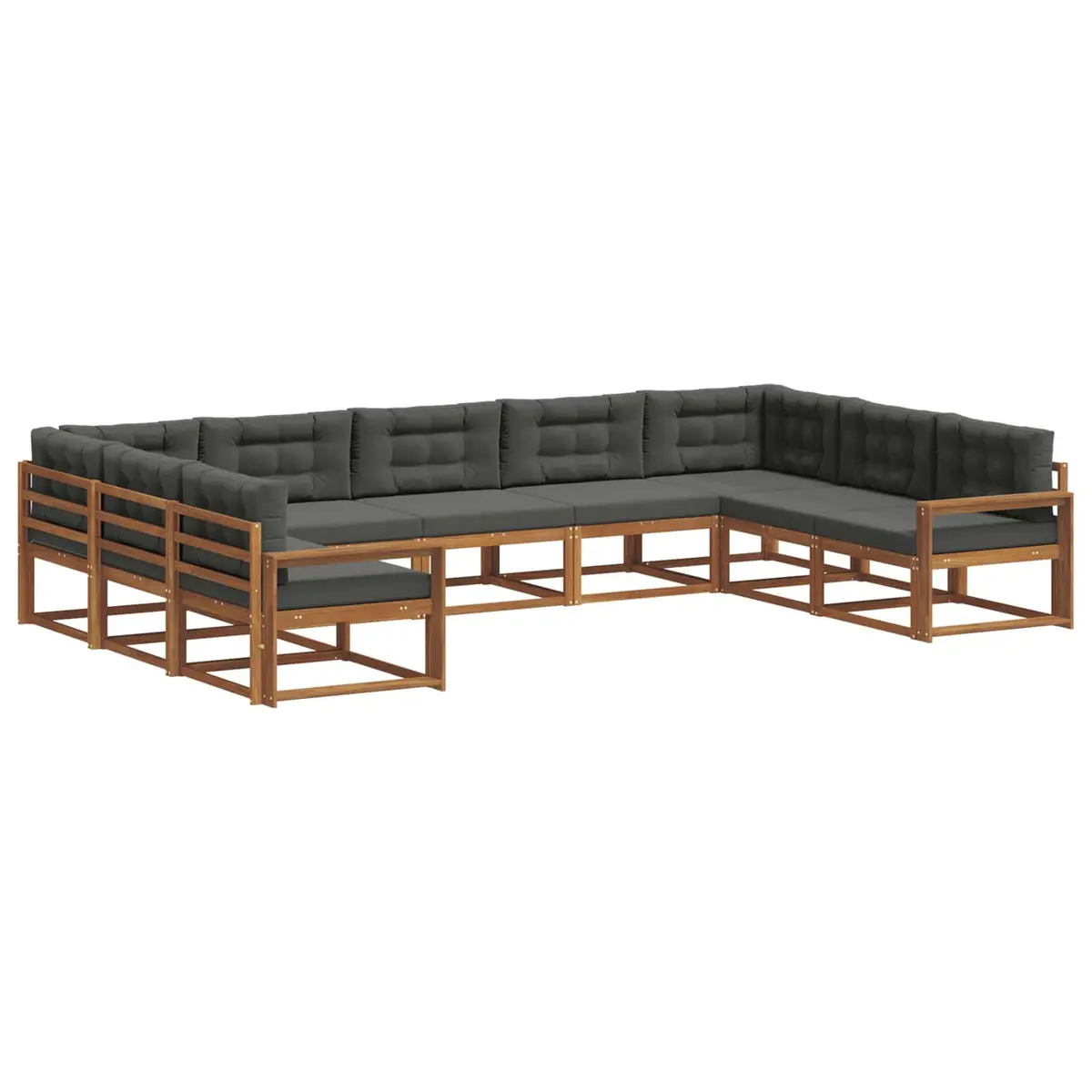 Outdoor Sectional Sofa Set Brown 9 Piece Solid Acacia Wood with Cushions