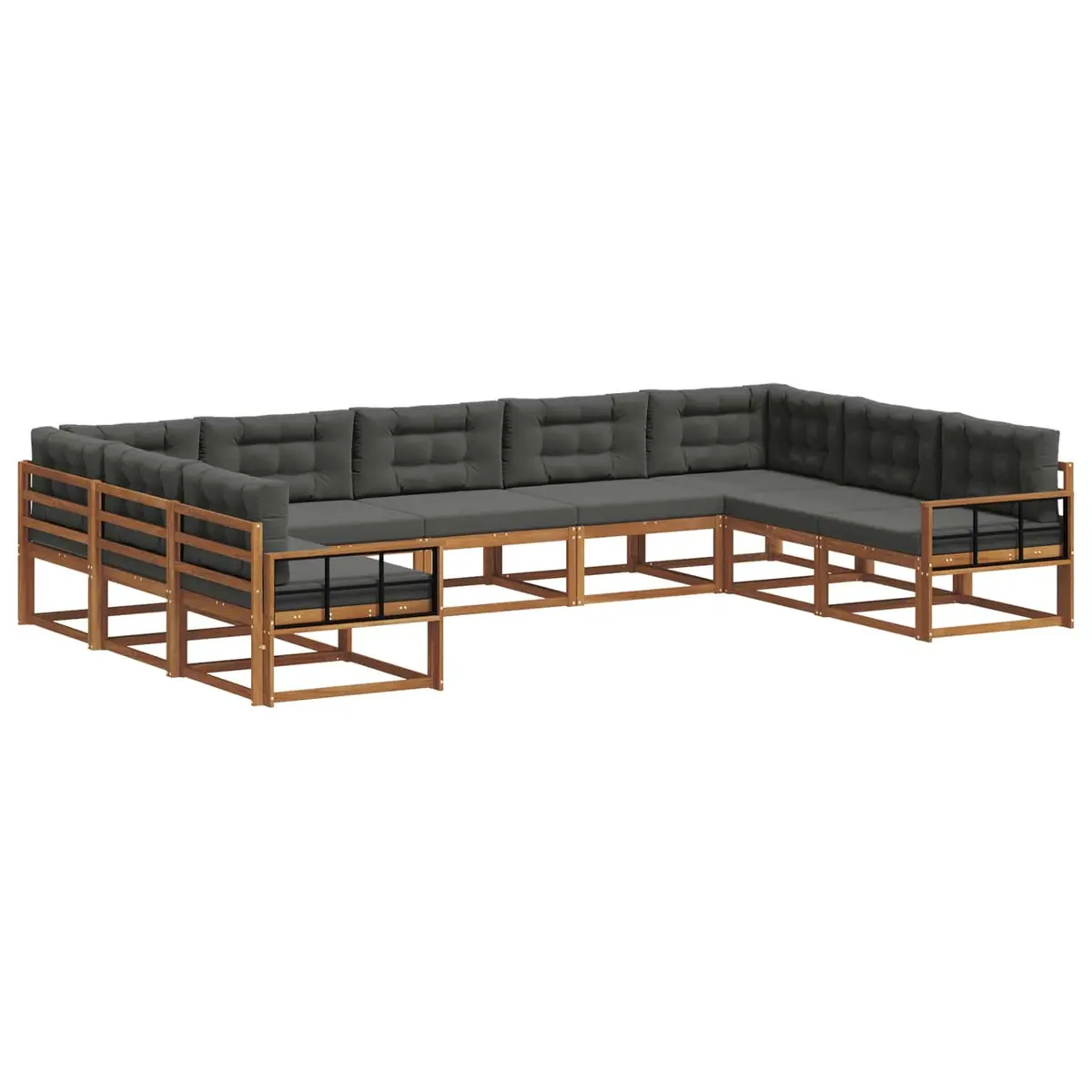 Outdoor Sectional Sofa Set Brown 9 Pieces Solid Acacia Wood Frame with Cushions