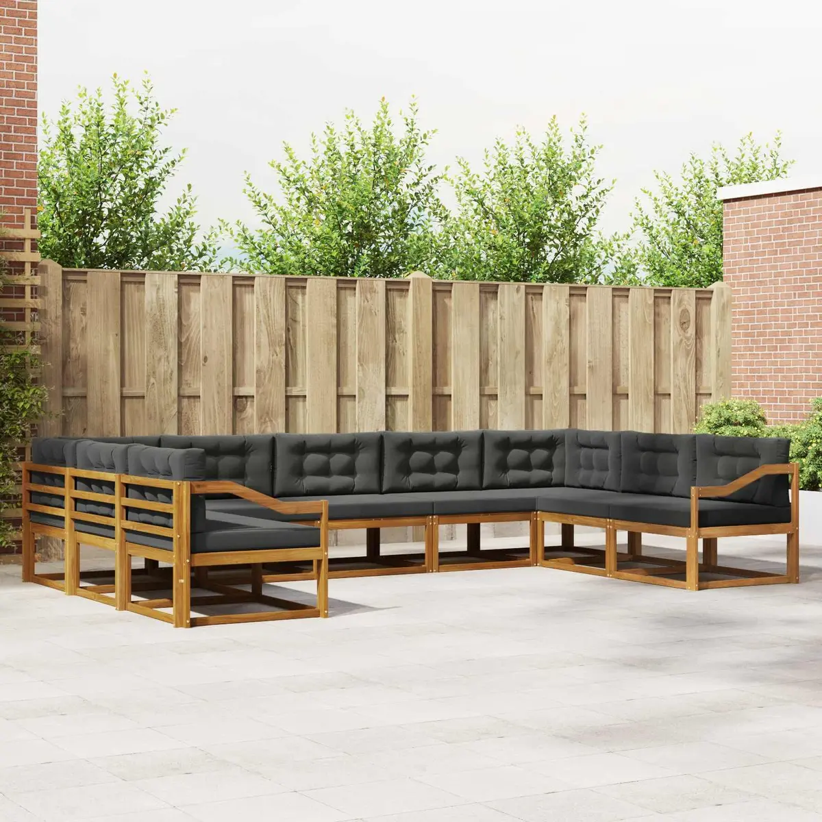 Outdoor Sectional Sofa Set Brown 9 Pieces Solid Acacia Wood with Cushions