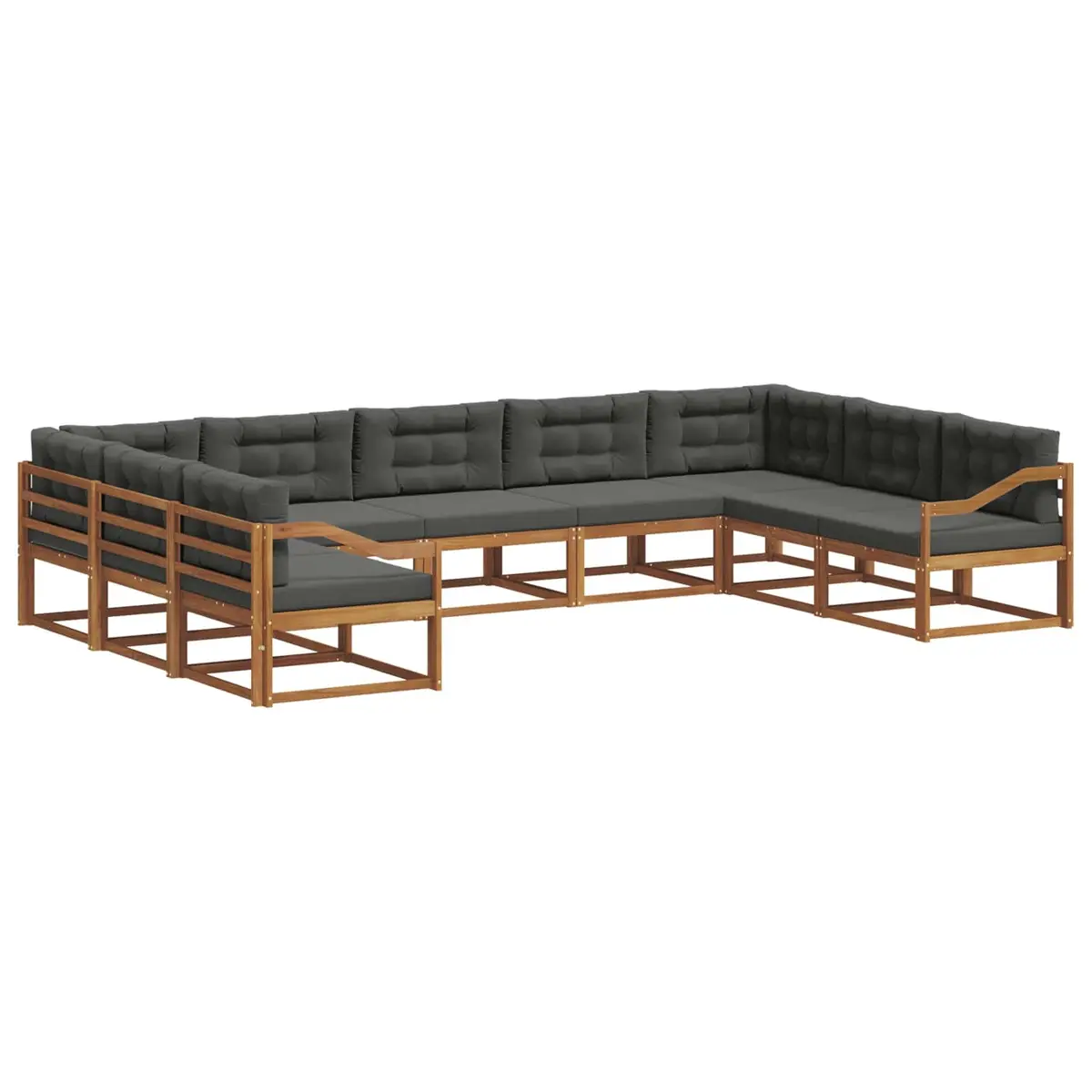 Outdoor Sectional Sofa Set Brown 9 Pieces Solid Acacia Wood with Cushions
