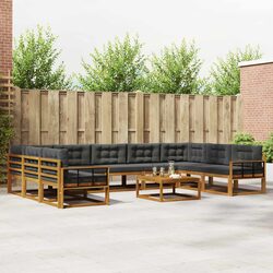 10-Piece Brown Acacia Wood Outdoor Sectional Sofa Set