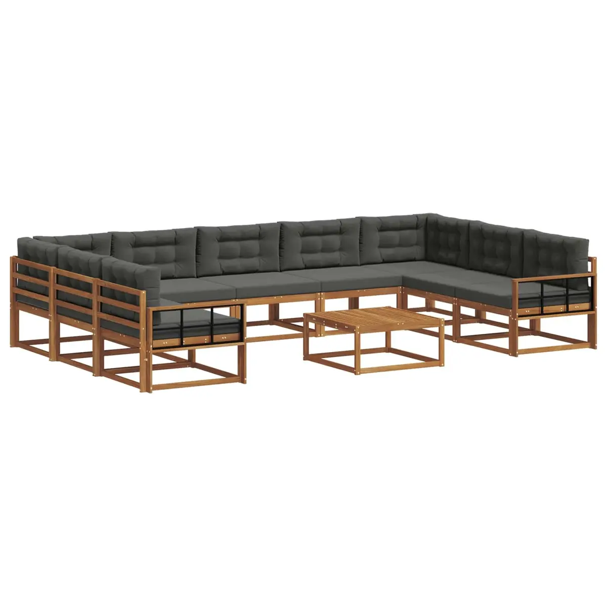 Outdoor Sectional Sofa Set Brown 10 Piece Solid Acacia Wood