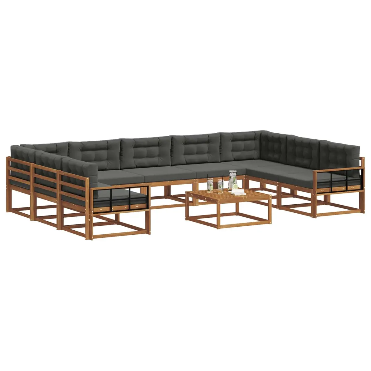 Outdoor Sectional Sofa Set Brown 10 Piece Solid Acacia Wood