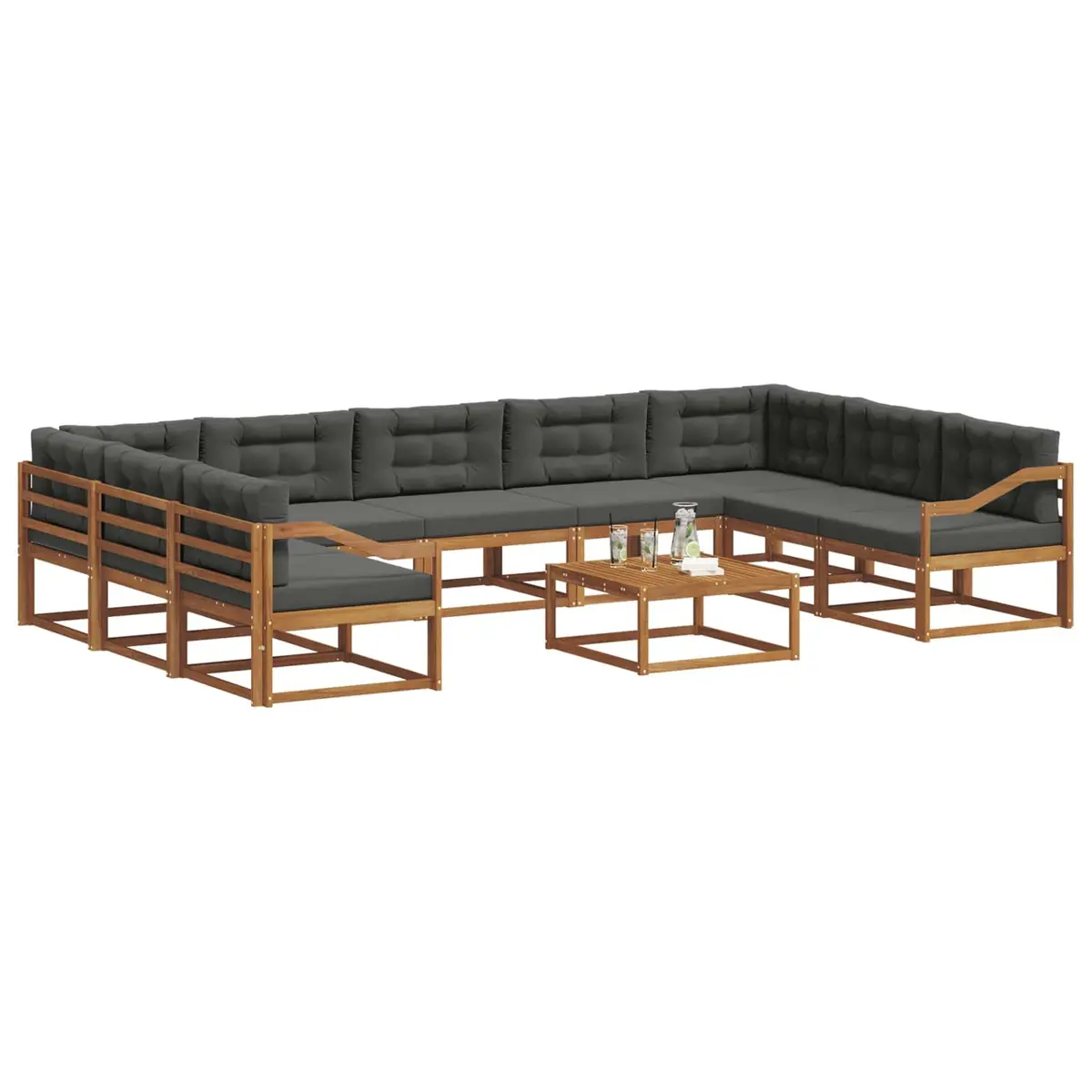 Outdoor Sectional Sofa Set Brown Solid Acacia Wood 10 Piece