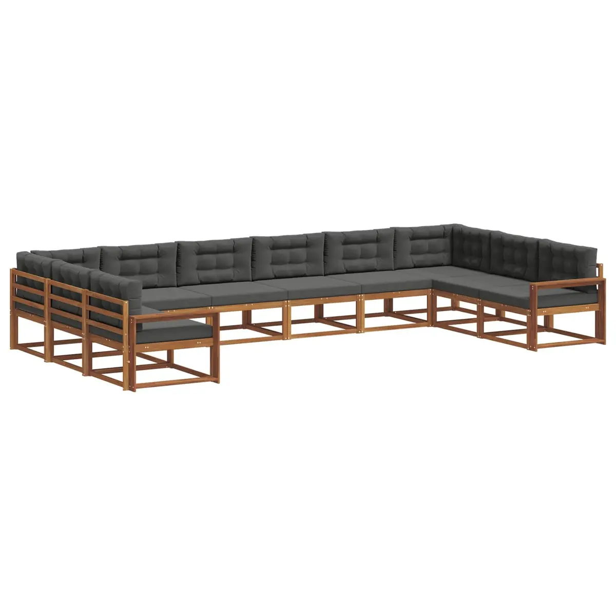 Outdoor Sectional Sofa Set Modern 10 Piece Solid Acacia Wood with Cushions
