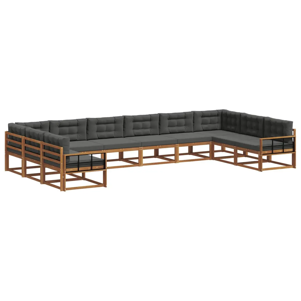 Outdoor Sectional Sofa Set Modern Brown Acacia Wood 10 Piece with Cushions