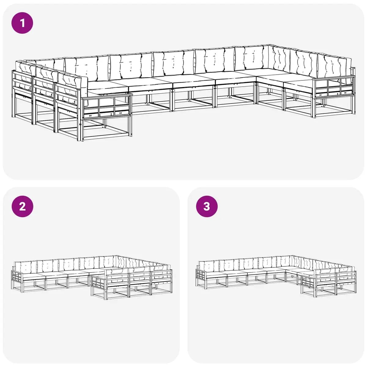 Outdoor Sectional Sofa Set Modern Brown Acacia Wood 10 Piece with Cushions