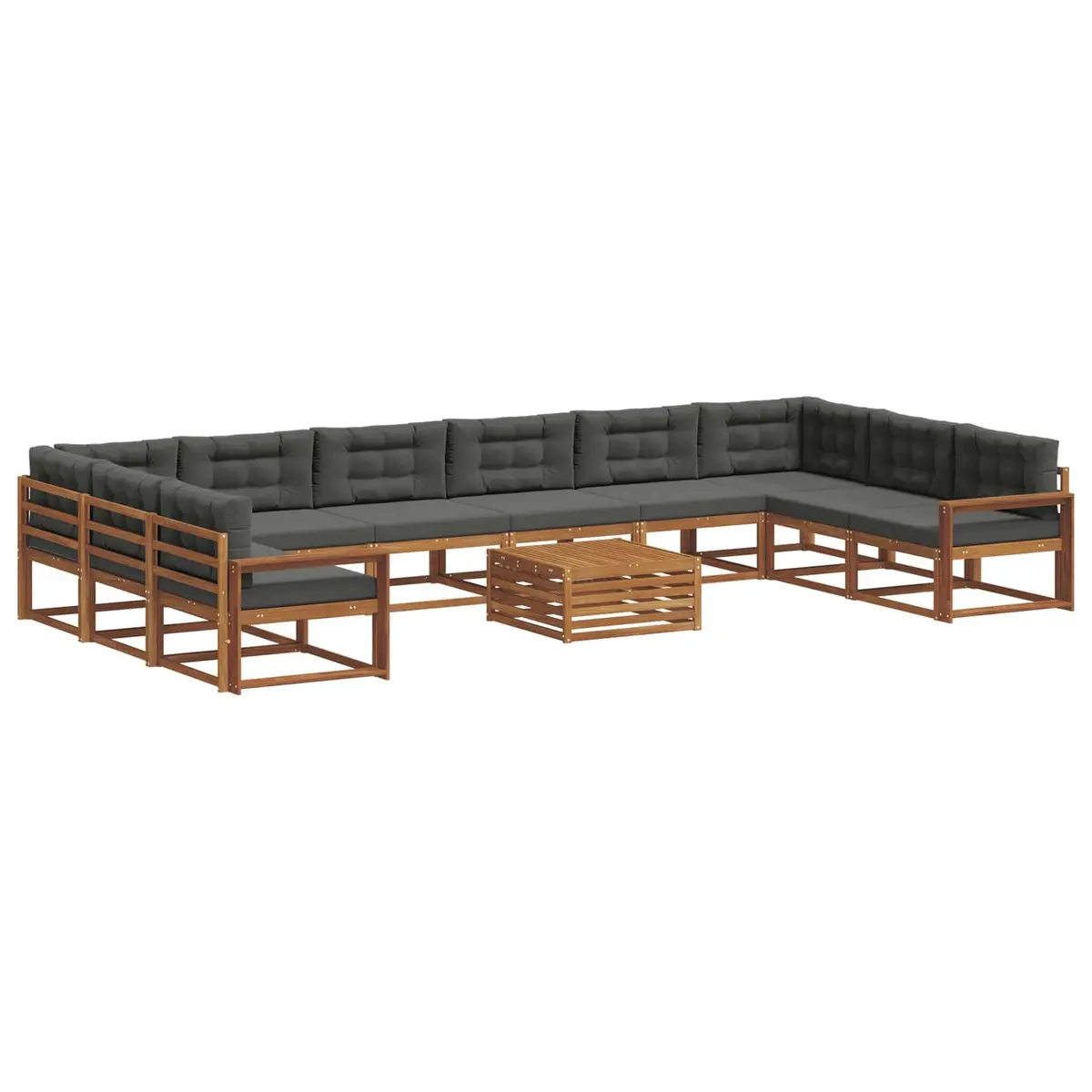 Outdoor Sectional Sofa Set Modern Brown 11 Piece Solid Acacia Wood Cushioned Lounge