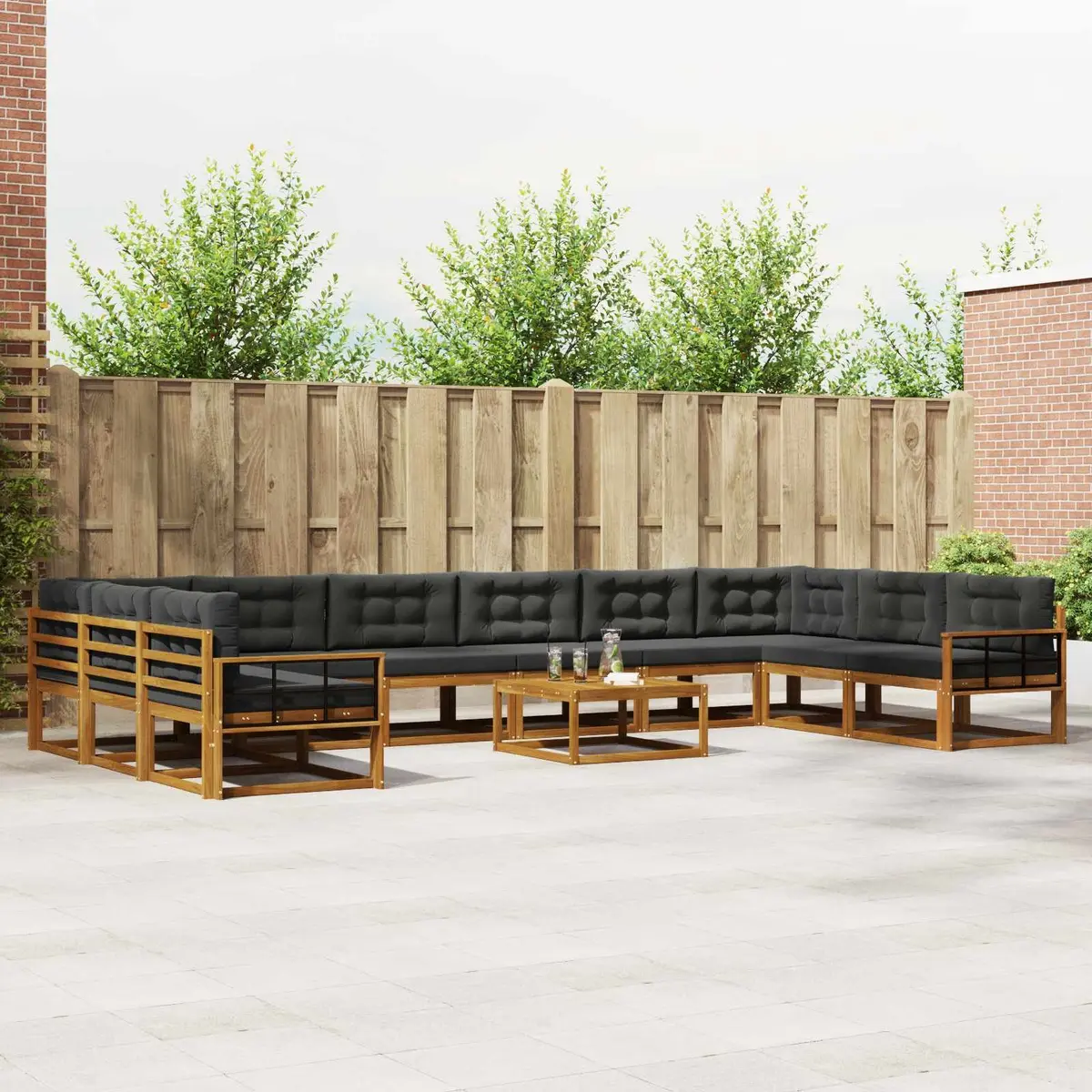 Outdoor Sectional Sofa Set Modern Brown 11 Piece Solid Acacia Wood