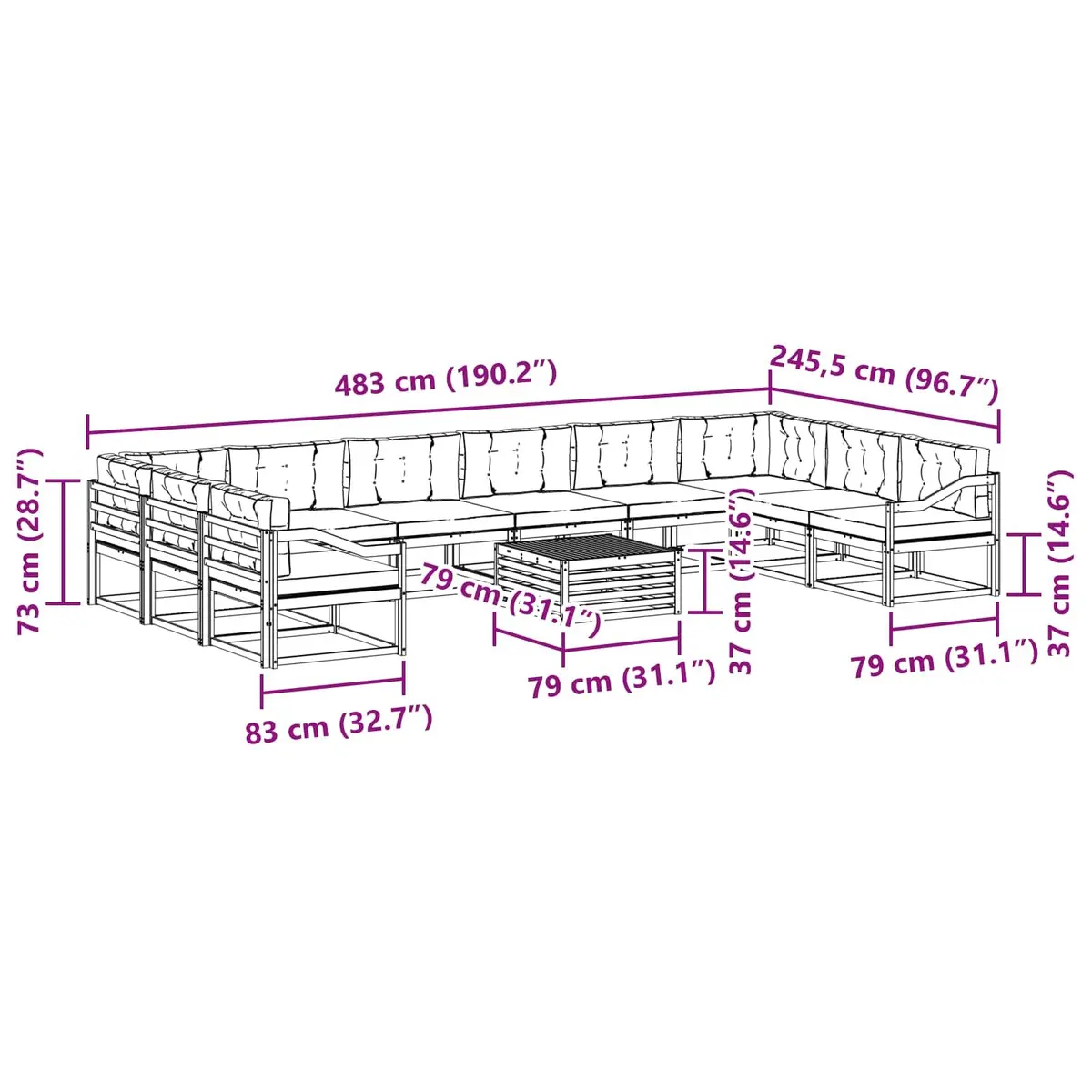 Outdoor Sectional Sofa Set 11 Pieces Garden Patio Furniture Modern Design Brown