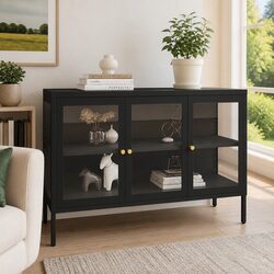 Stylish Black Sideboard with Glass Doors 105x35x70 cm