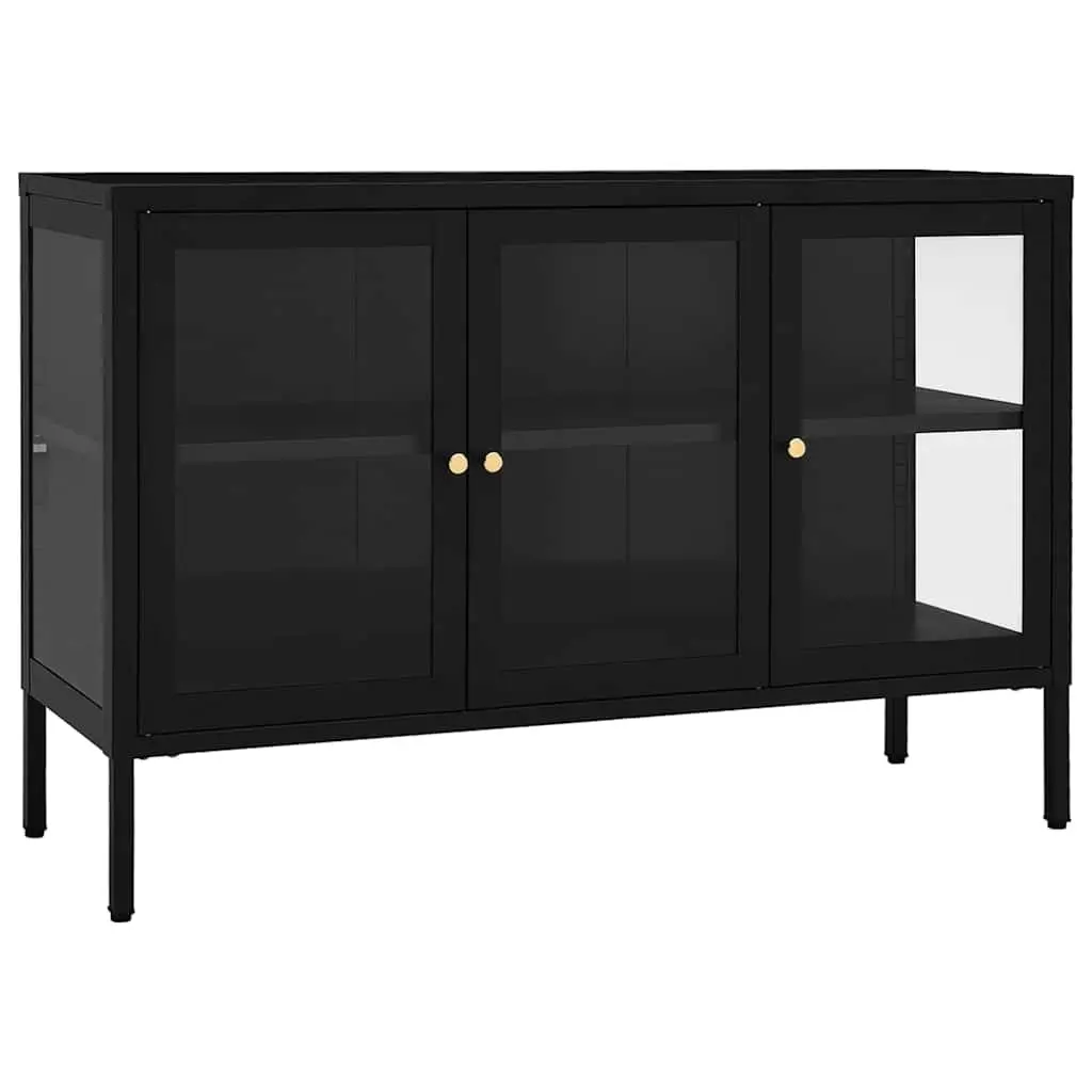 Sideboard Black 105x35x70 cm Steel Frame Glass Door Storage Cabinet