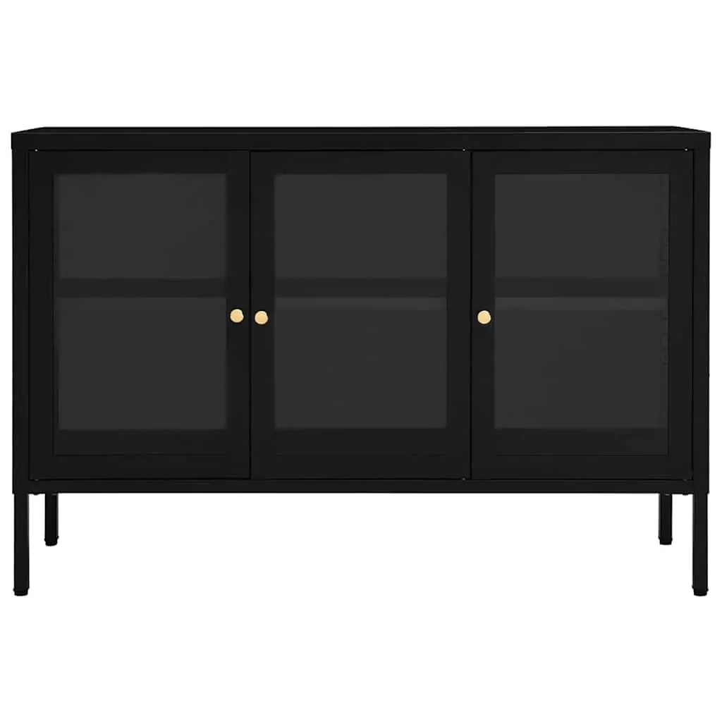 Sideboard Black 105x35x70 cm Steel Frame Glass Door Storage Cabinet