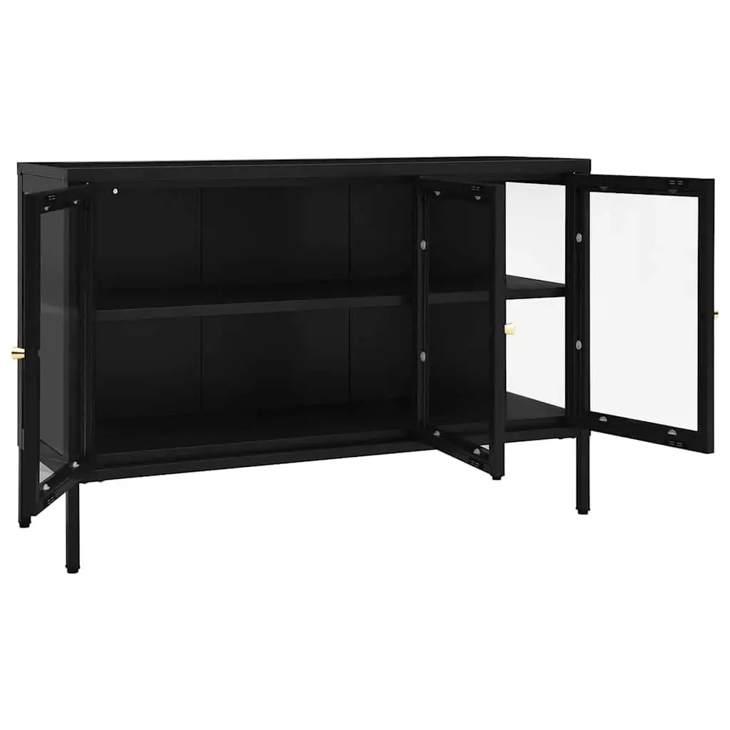 Sideboard Black 105x35x70 cm Steel Frame Glass Door Storage Cabinet