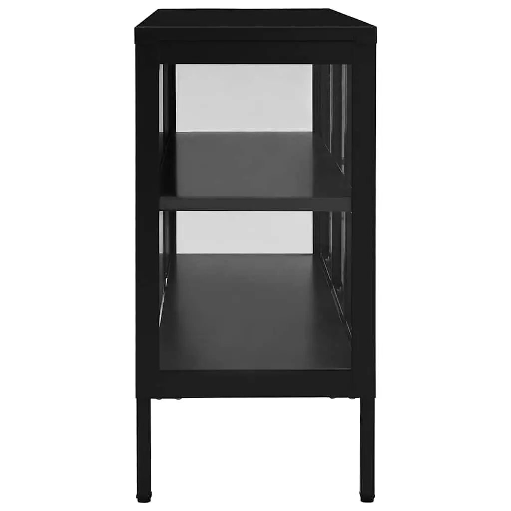 Sideboard Black 105x35x70 cm Steel Frame Glass Door Storage Cabinet