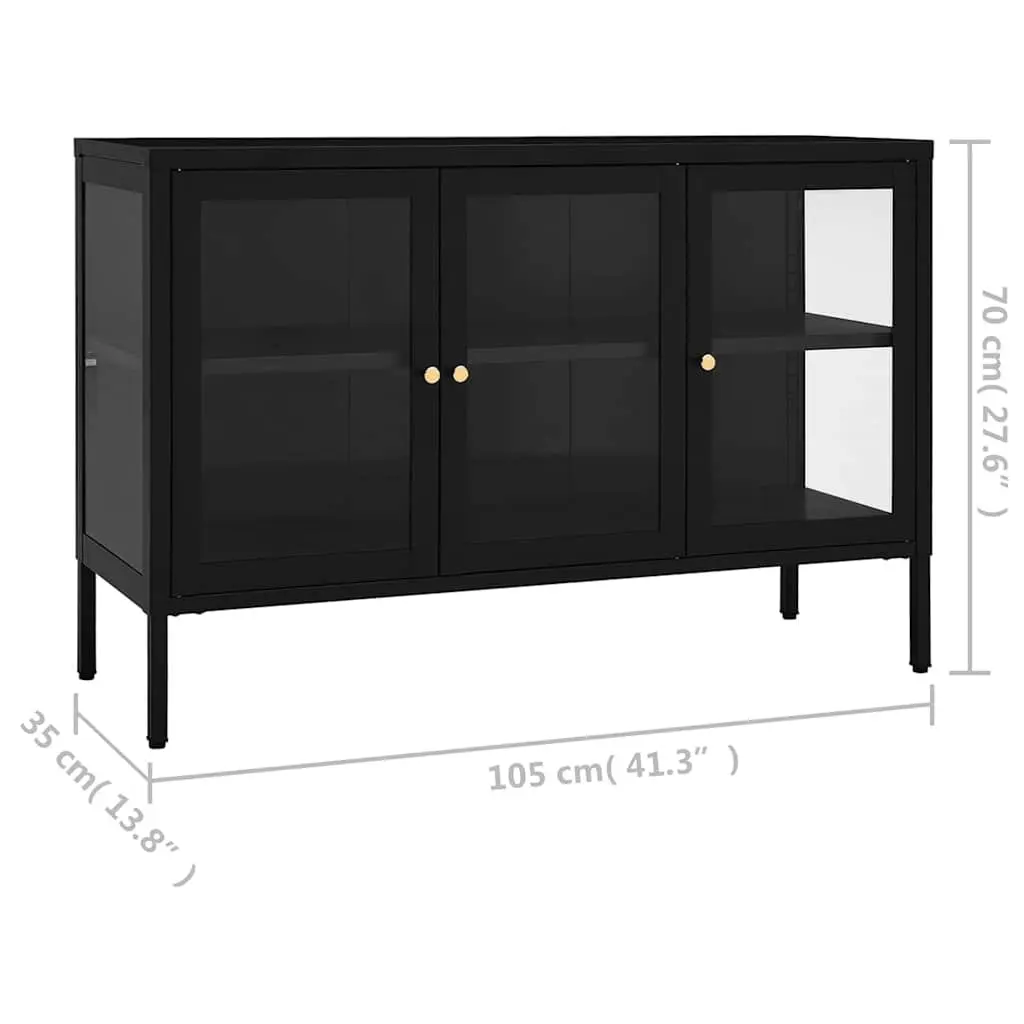 Sideboard Black 105x35x70 cm Steel Frame Glass Door Storage Cabinet