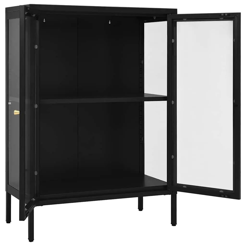 Black Sideboard Storage Cabinet with Glass Doors