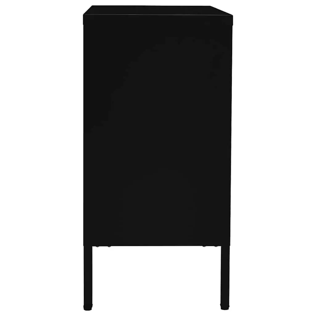 Sideboard Black Storage Cabinet Steel Glass 75x35x70 cm Adjustable Shelf Drawers