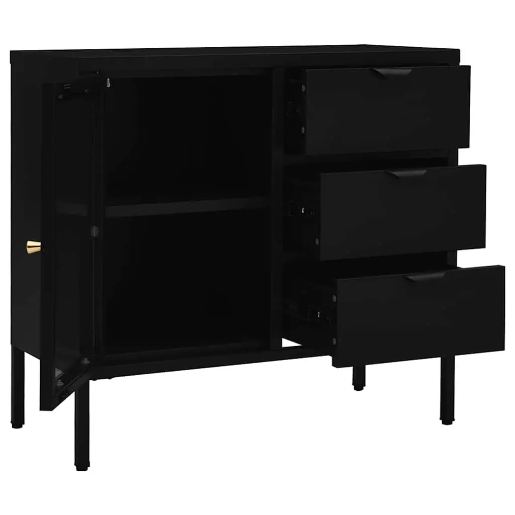 Sideboard Black Storage Cabinet Steel Glass 75x35x70 cm Adjustable Shelf Drawers