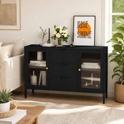 Black Sideboard 105x35x70 cm Storage Cabinet with Glass Drawers