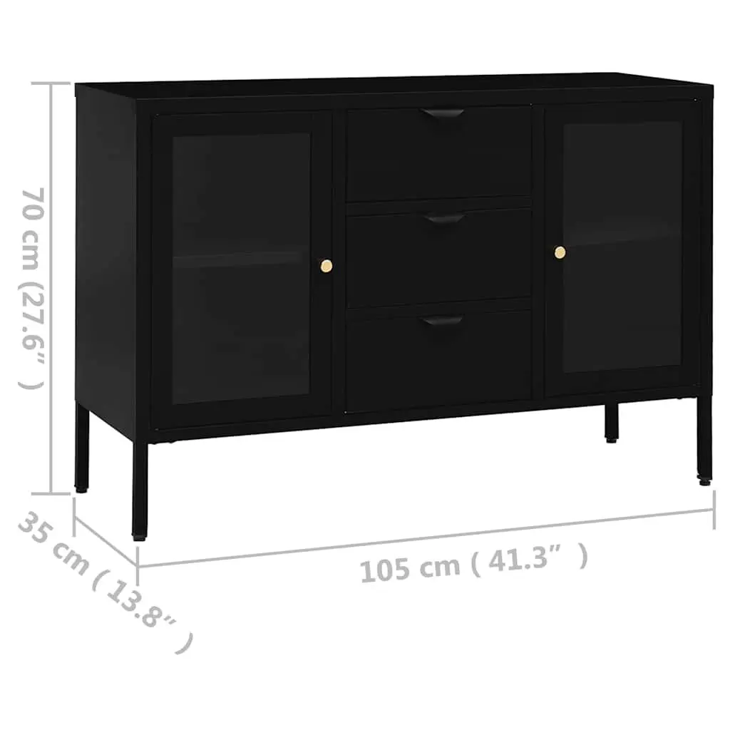 Black Sideboard 105x35x70 cm Storage Cabinet with Glass Drawers
