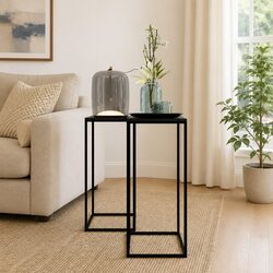Set of 2 Black Steel Side Tables for Living Room