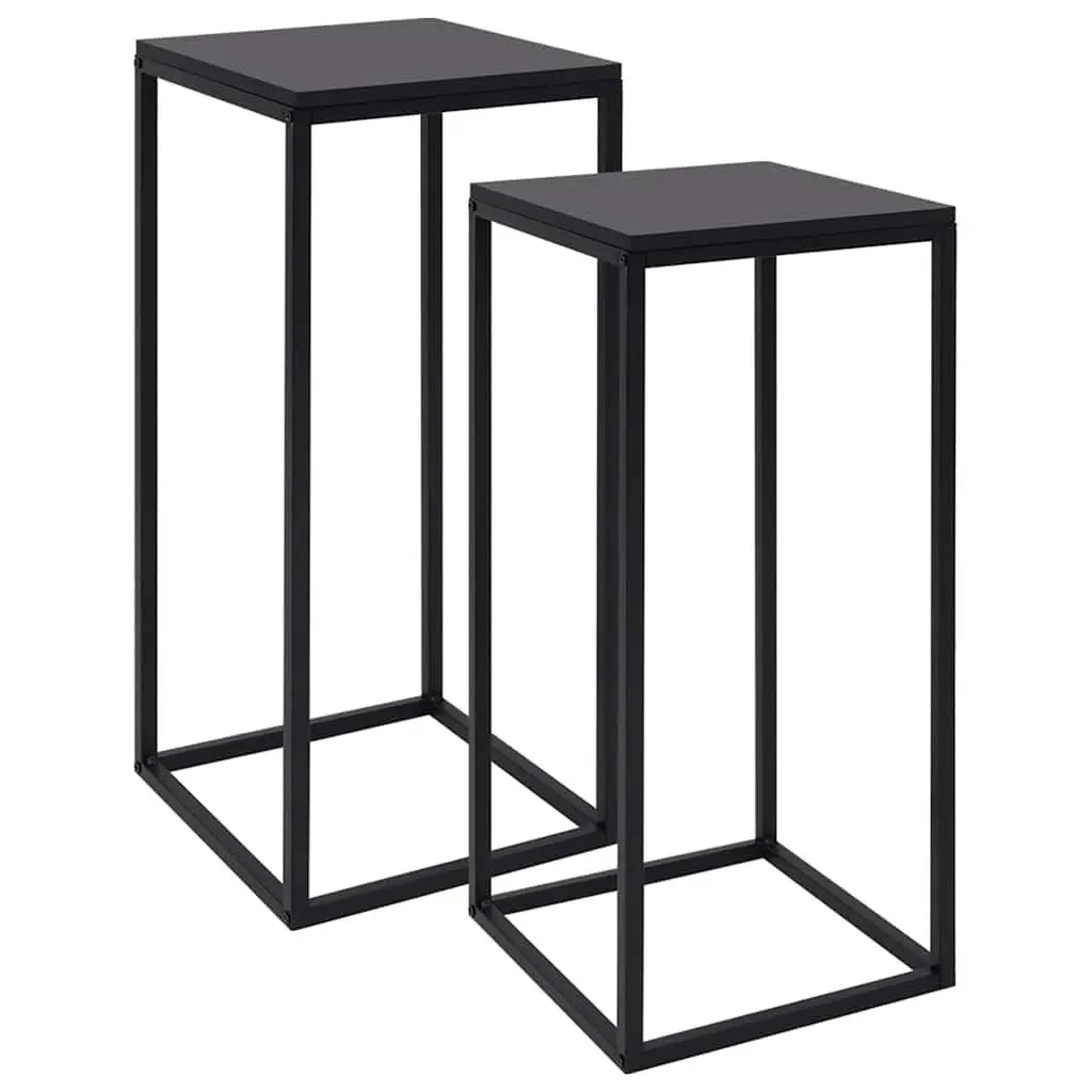 Black Steel Side Tables Set of 2 Living Room Accent Coffee Table
