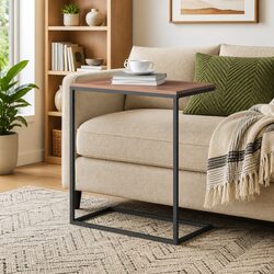 Elegant C-Shaped Side Table in Black Engineered Wood