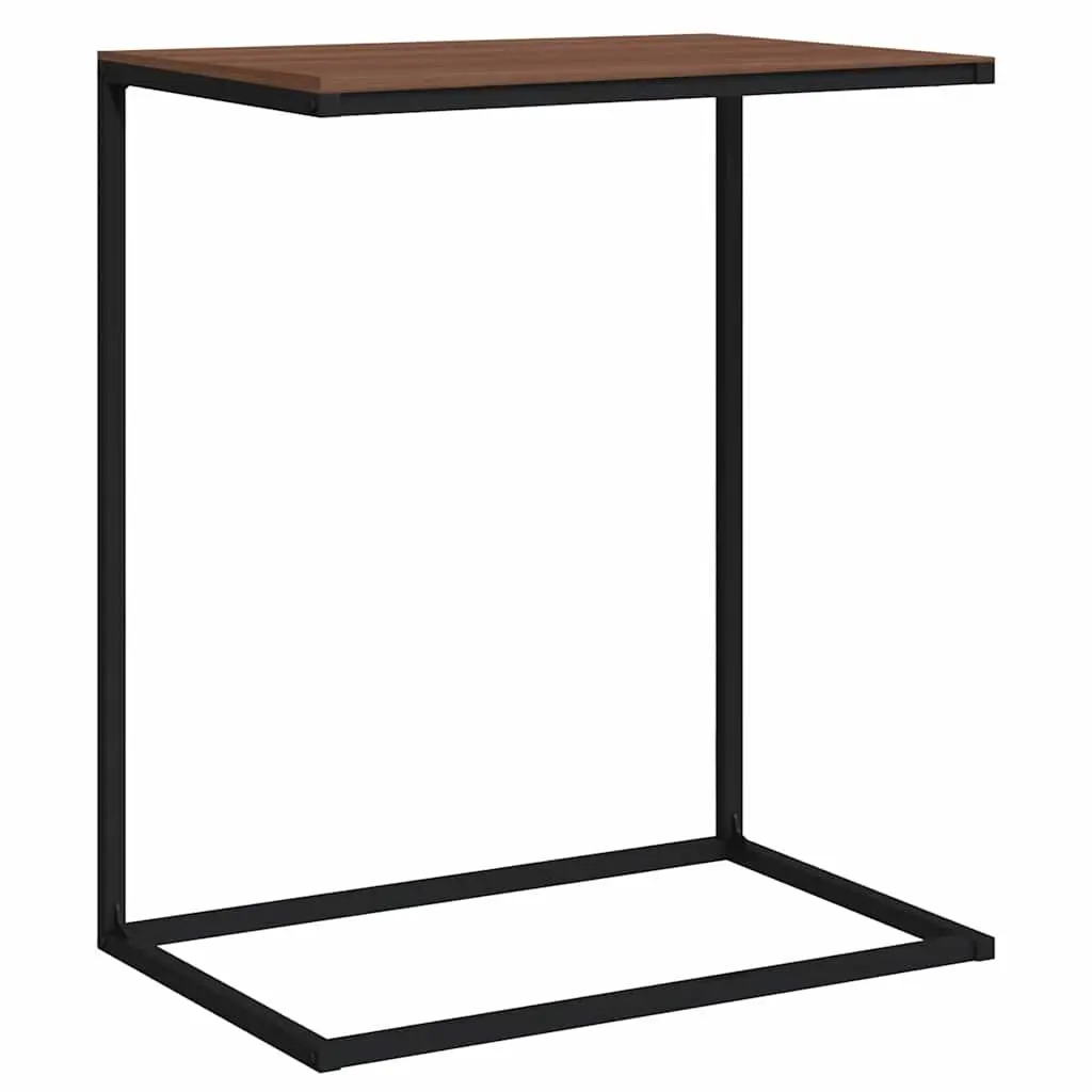 C-Shaped Side Table Black Engineered Wood Iron Frame Living Room Accent Furniture