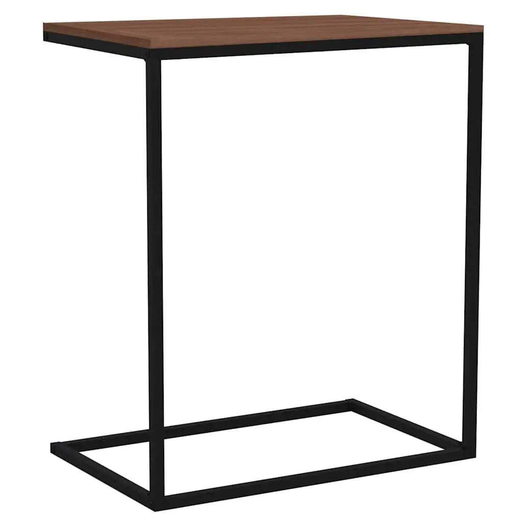 C-Shaped Side Table Black Engineered Wood Iron Frame Living Room Accent Furniture
