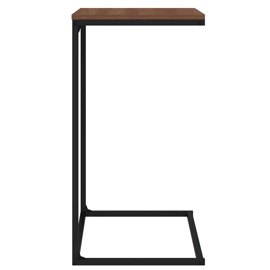 C-Shaped Side Table Black Engineered Wood Iron Frame Living Room Accent Furniture