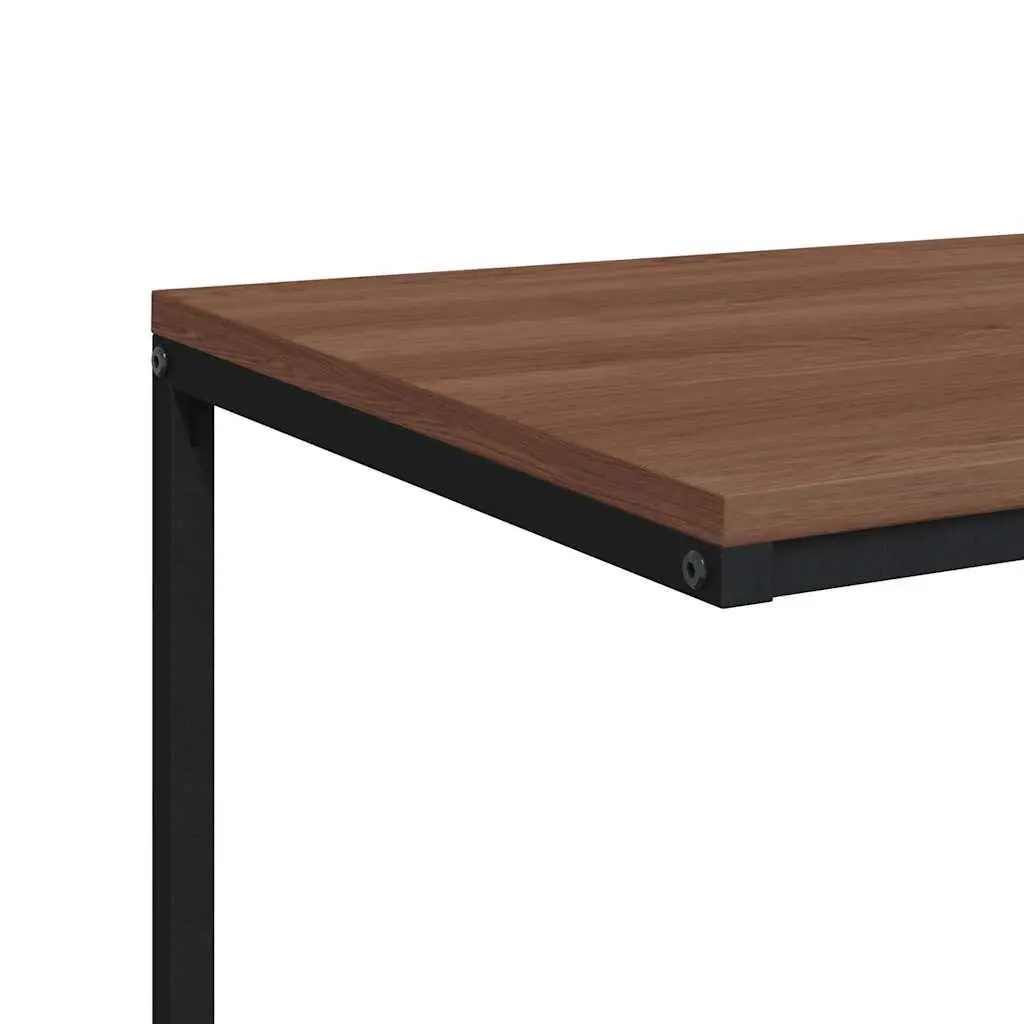 C-Shaped Side Table Black Engineered Wood Iron Frame Living Room Accent Furniture