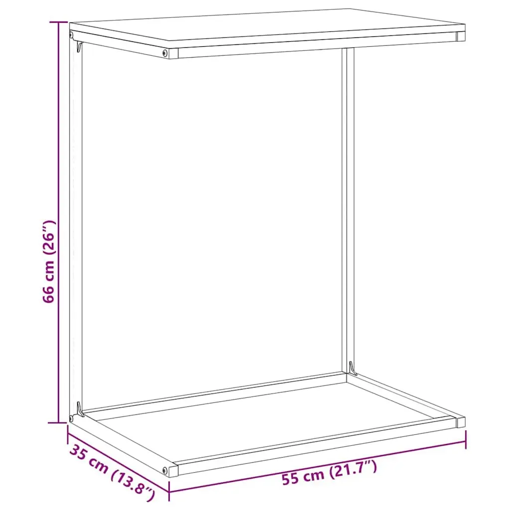 C-Shaped Side Table Black Engineered Wood Iron Frame Living Room Accent Furniture